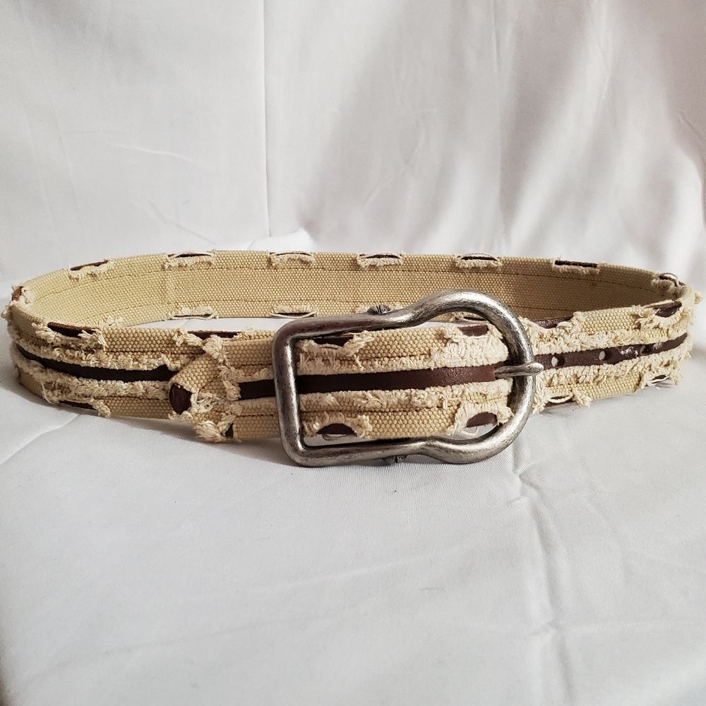 WCM New York | Y2K Vintage Canvas and Leather Distressed Belt | Size S